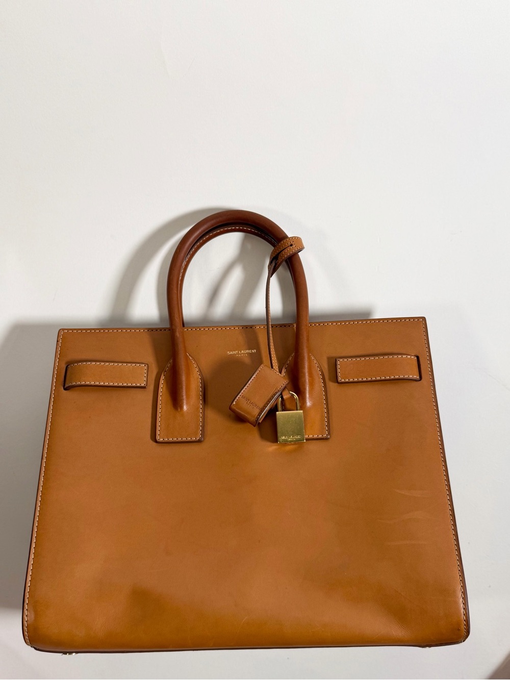 Saint Laurent Sac De Jour Leather Tote Bag in Tan / Cognac